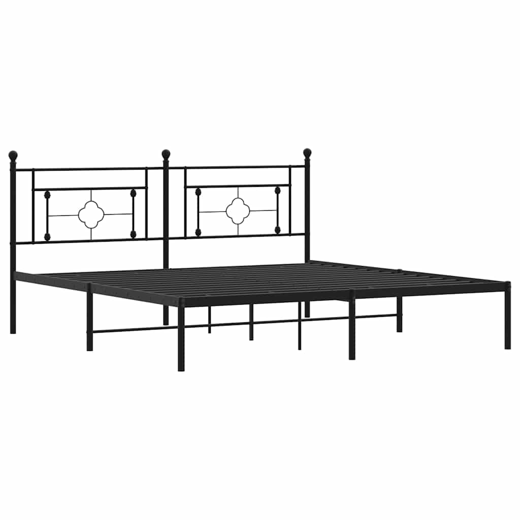 Metal Bed Frame without Mattress with Headboard Black 183x213cm