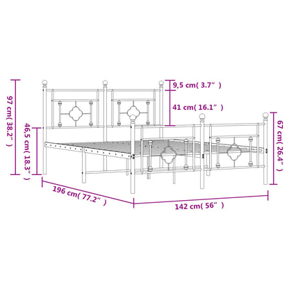 Metal Bed Frame without Mattress with Footboard Black 135x190cm