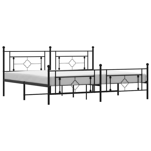 Metal Bed Frame without Mattress with Footboard Black 193x203cm