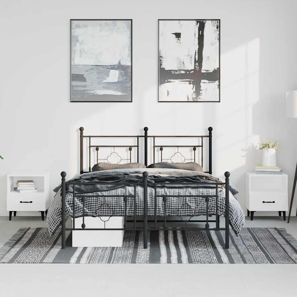 Metal Bed Frame without Mattress with Footboard Black 193x203cm