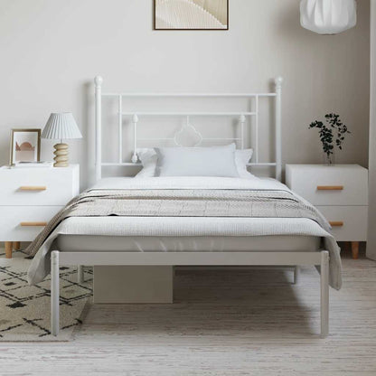 Metal Bed Frame without Mattress with Headboard White 100x200cm