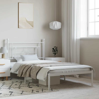 Metal Bed Frame without Mattress with Headboard White 100x200cm