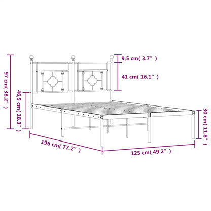 Metal Bed Frame without Mattress with Headboard White 120x190cm
