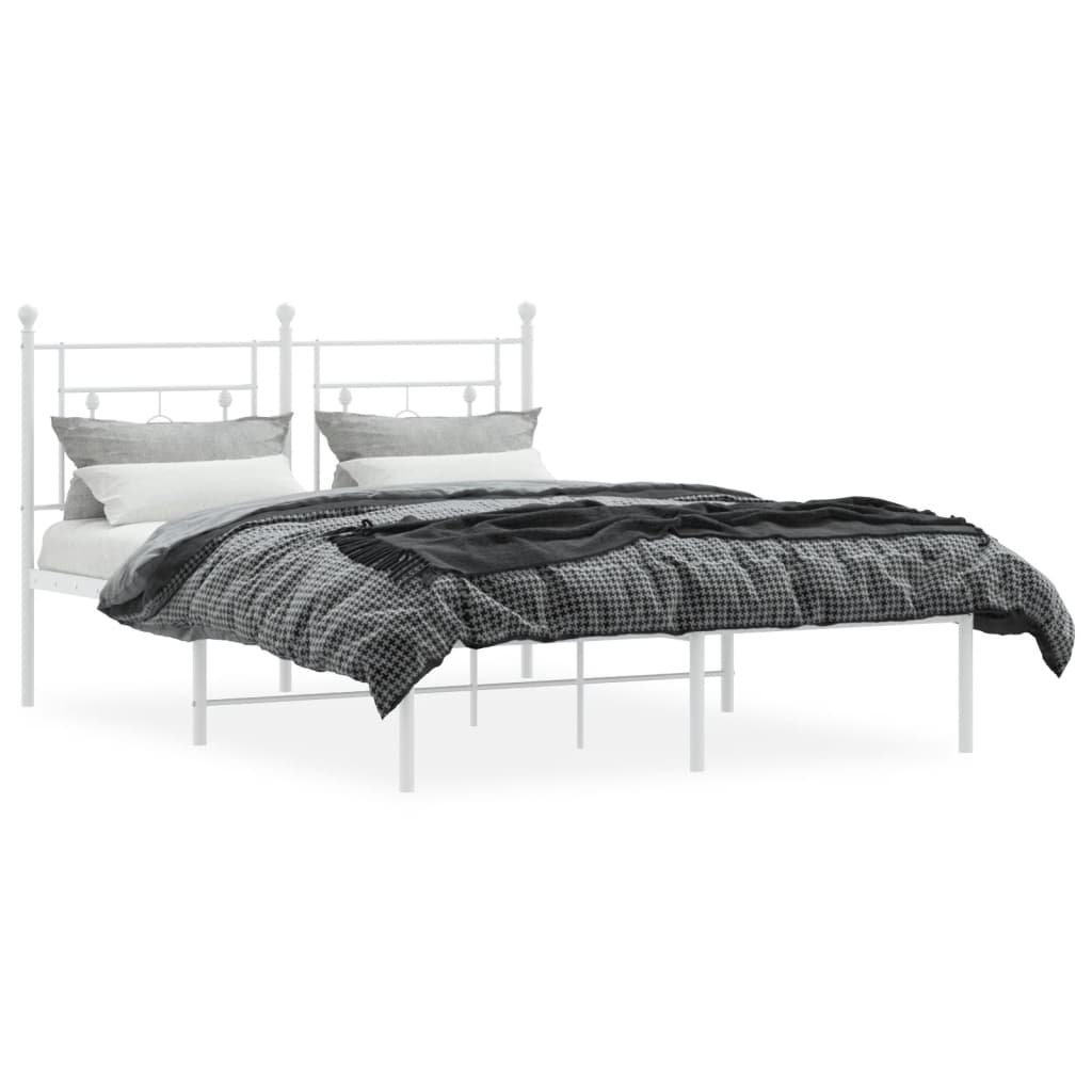 Metal Bed Frame without Mattress with Headboard White 135x190cm