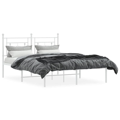 Metal Bed Frame without Mattress with Headboard White 135x190cm