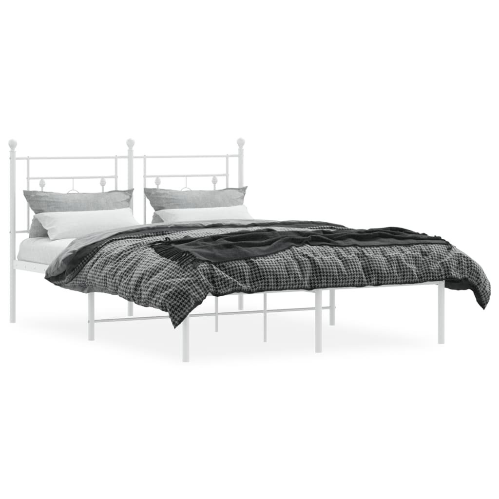 Metal Bed Frame without Mattress with Headboard White 140x200cm