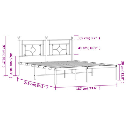 Metal Bed Frame without Mattress with Headboard White 183x213cm