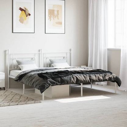 Metal Bed Frame without Mattress with Headboard White 183x213cm