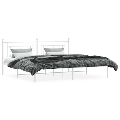Metal Bed Frame without Mattress with Headboard White 193x203cm