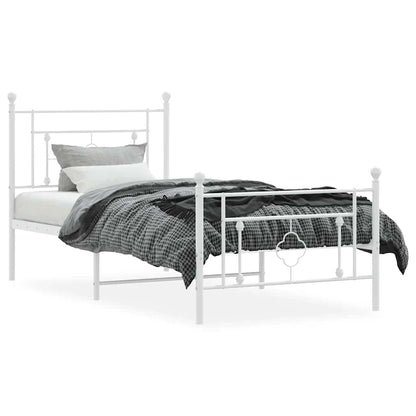 Metal Bed Frame without Mattress with Footboard White 100x200cm