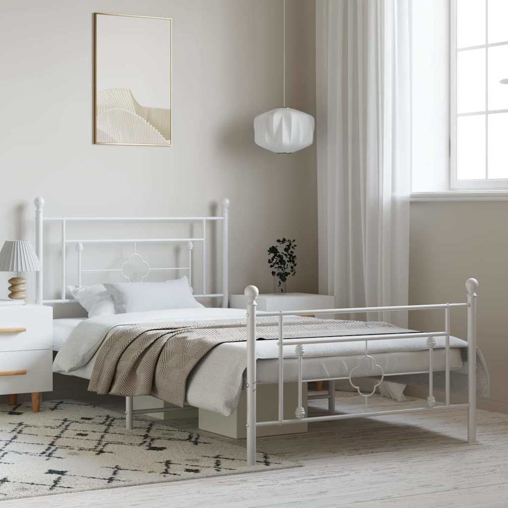 Metal Bed Frame without Mattress with Footboard White 100x200cm
