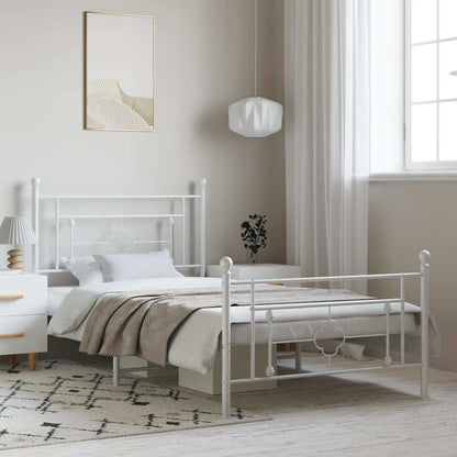 Metal Bed Frame without Mattress with Footboard White 100x200cm