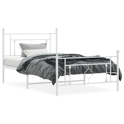 Metal Bed Frame without Mattress with Footboard White 107x203cm