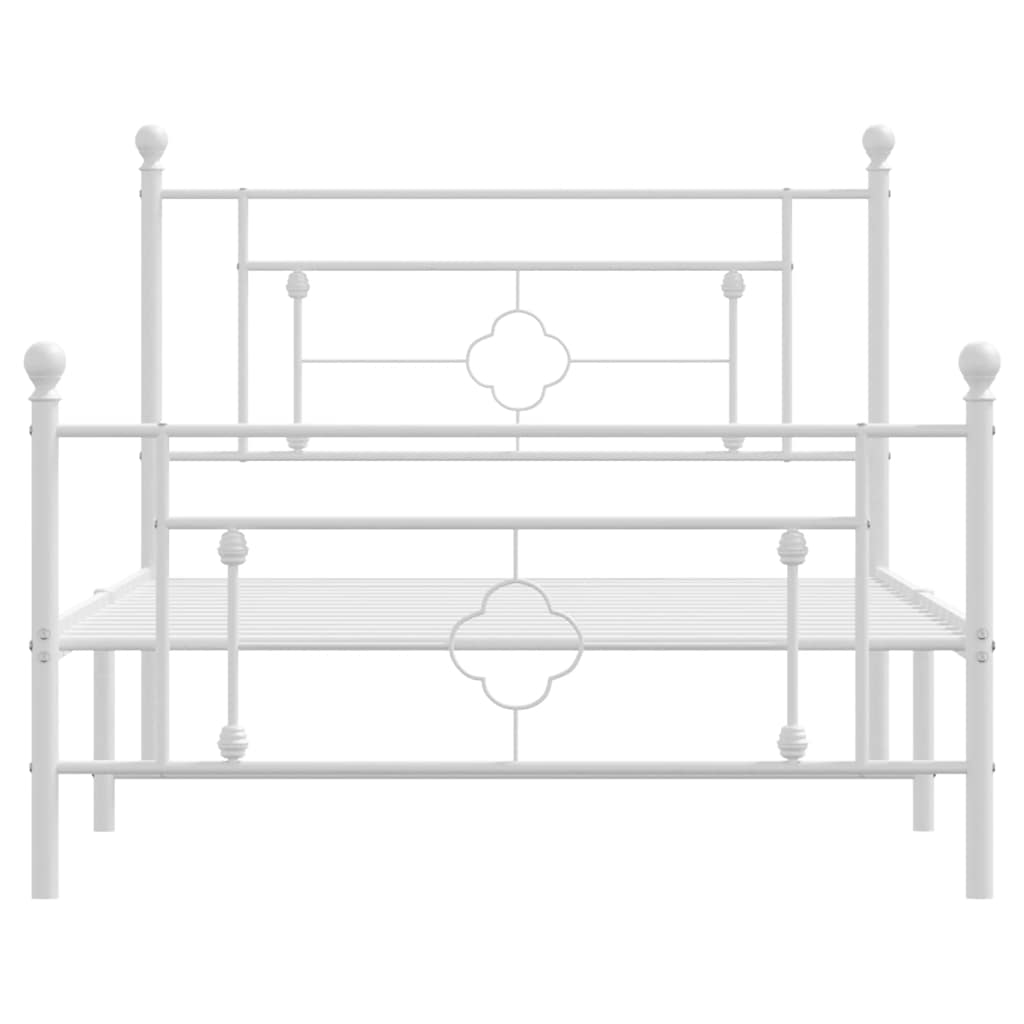 Metal Bed Frame without Mattress with Footboard White 107x203cm