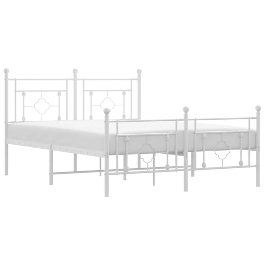 Metal Bed Frame without Mattress with Footboard White 140x190cm