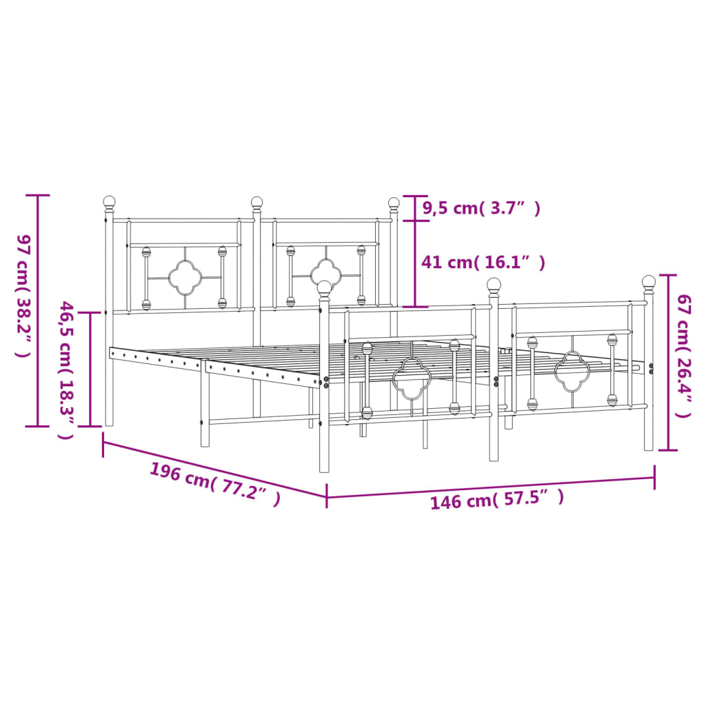 Metal Bed Frame without Mattress with Footboard White 140x190cm