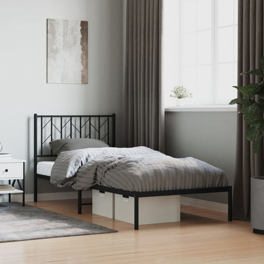 Metal Bed Frame without Mattress with Headboard Black 90x190cm
