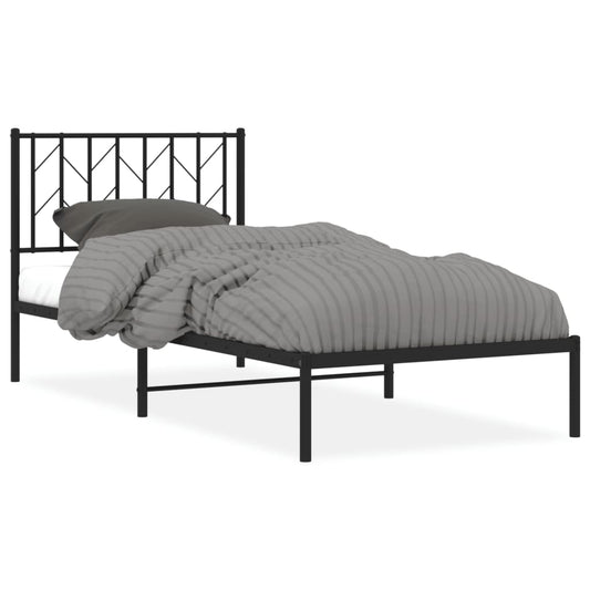 Metal Bed Frame without Mattress with Headboard Black 90x200cm