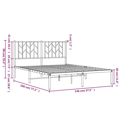 Metal Bed Frame without Mattress with Headboard Black 140x190cm