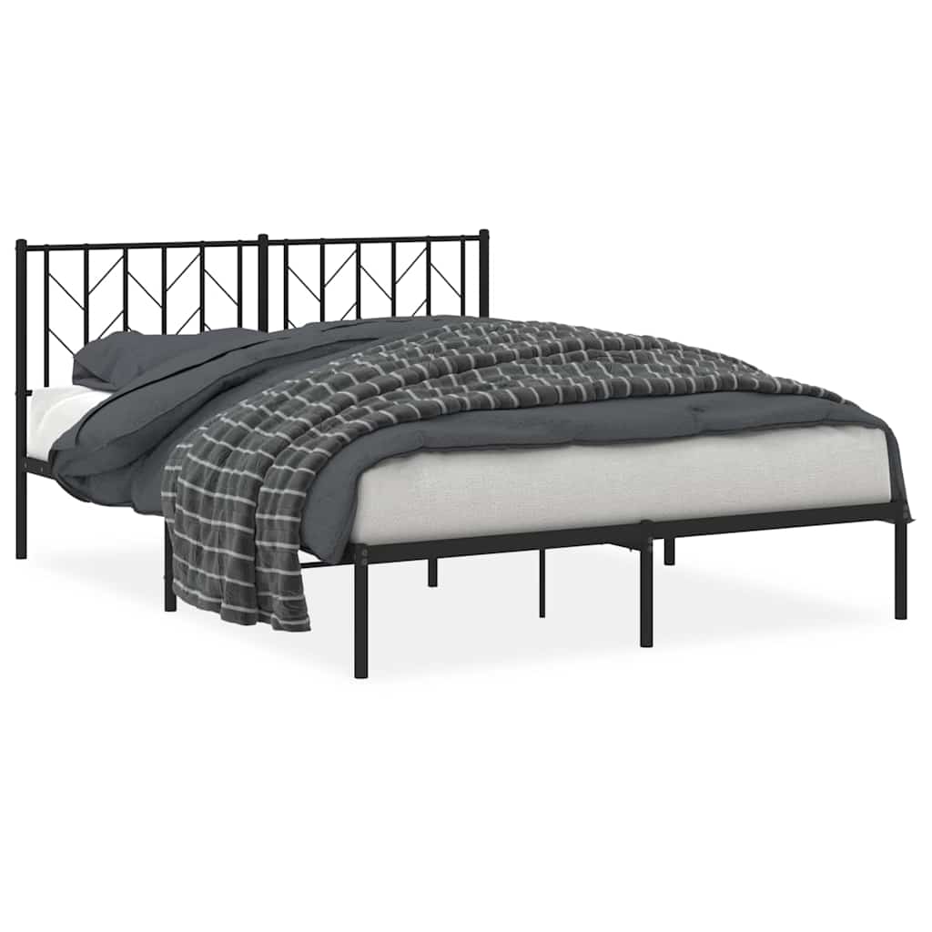 Metal Bed Frame without Mattress with Headboard Black 150x200cm
