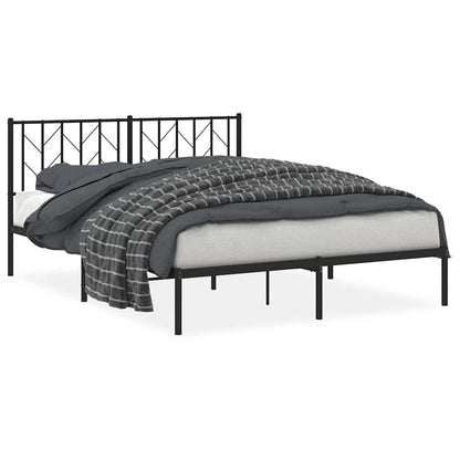Metal Bed Frame without Mattress with Headboard Black 150x200cm