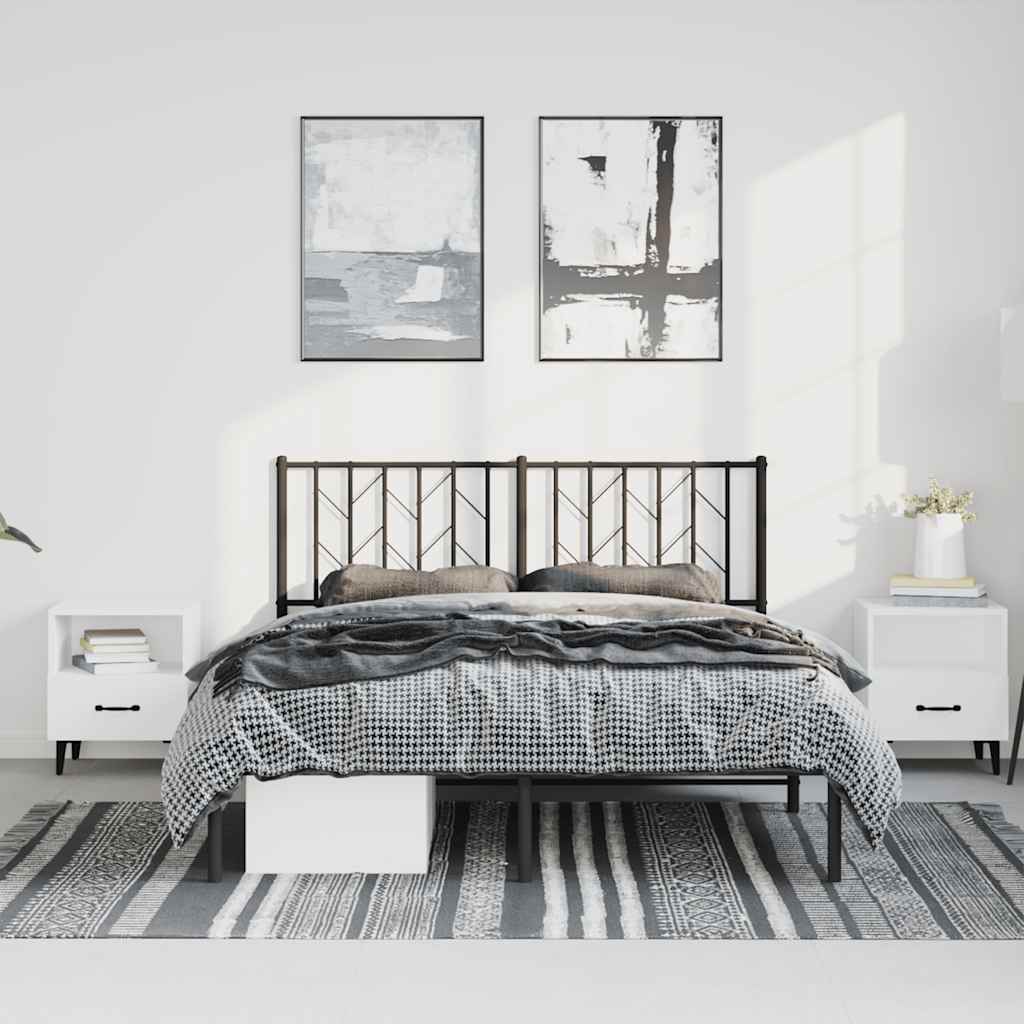 Metal Bed Frame without Mattress with Headboard Black 150x200cm