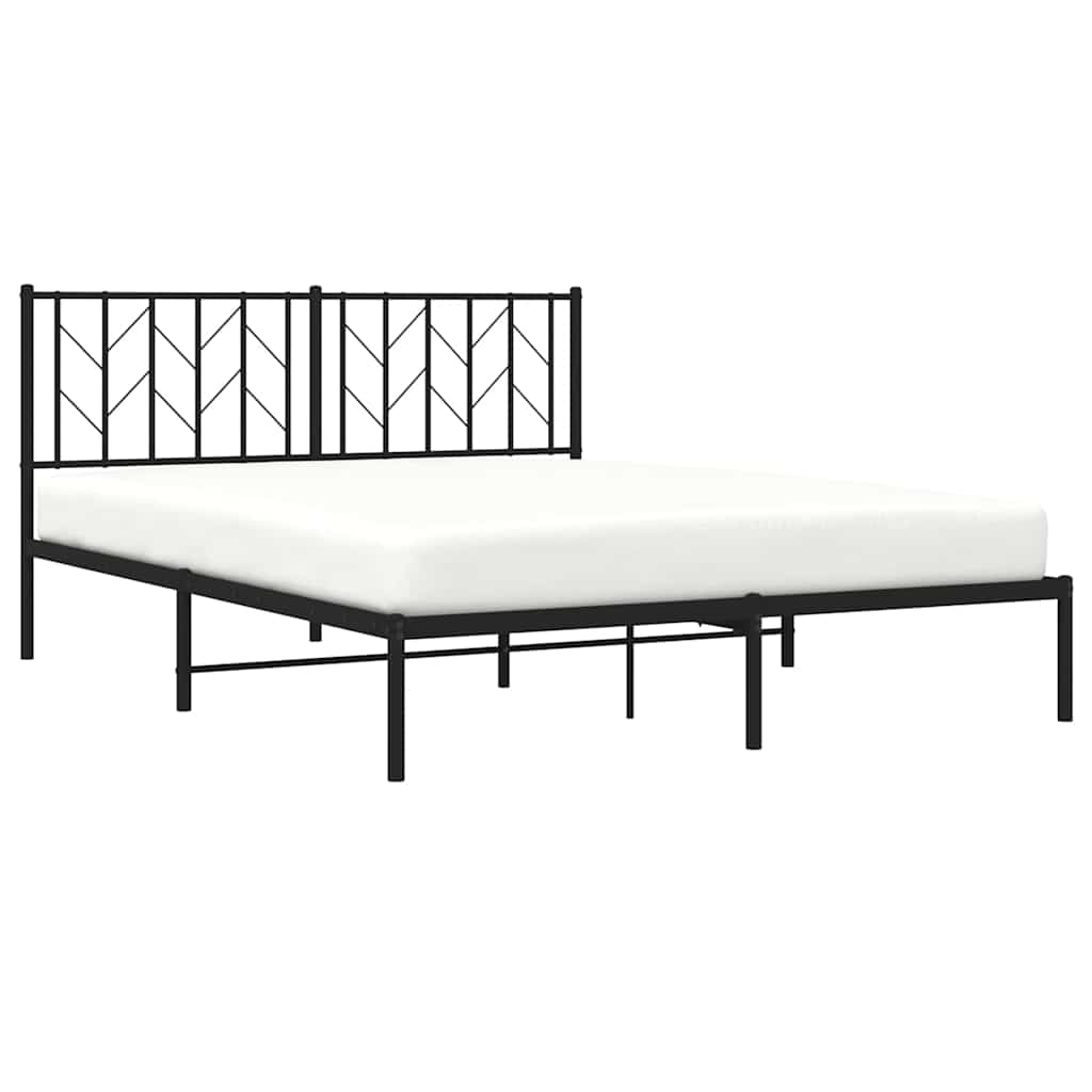 Metal Bed Frame without Mattress with Headboard Black 150x200cm