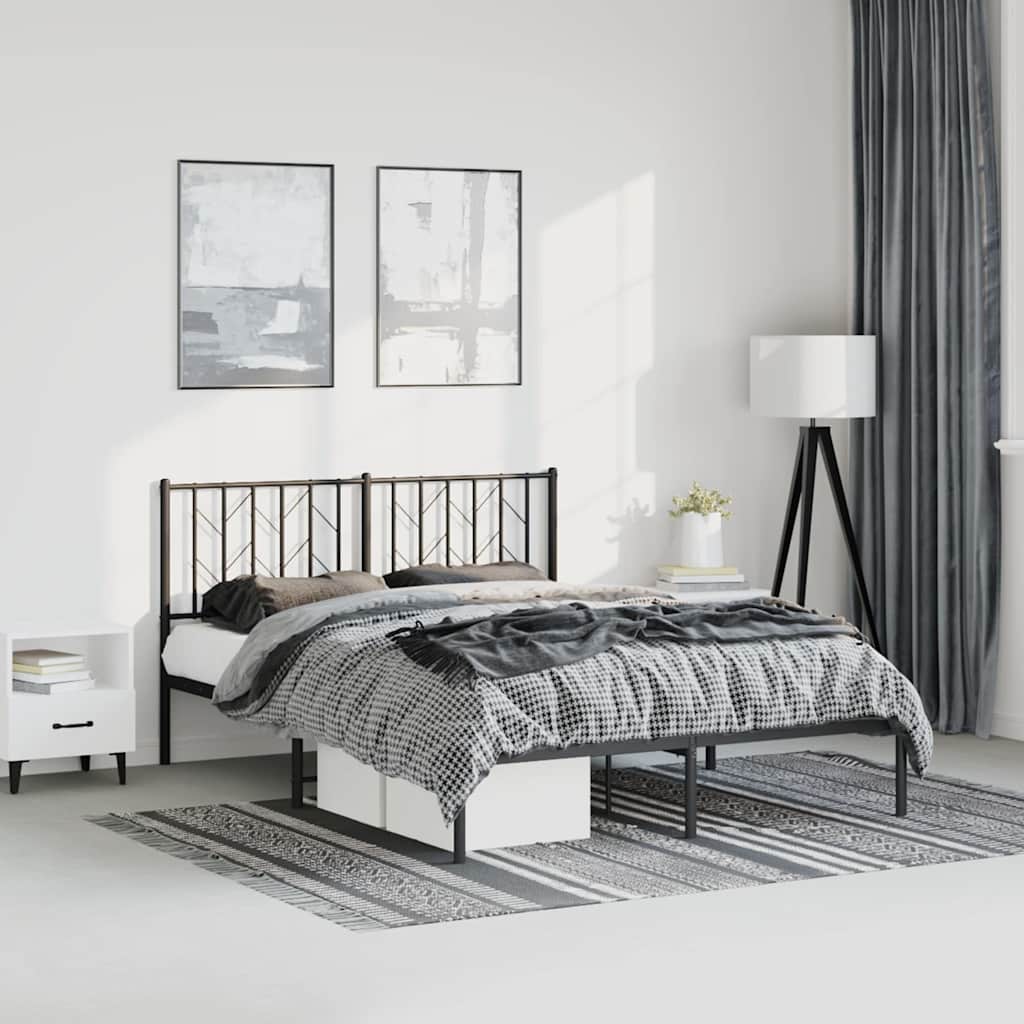 Metal Bed Frame without Mattress with Headboard Black 150x200cm