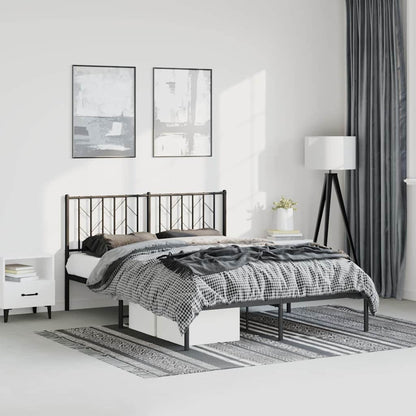 Metal Bed Frame without Mattress with Headboard Black 150x200cm