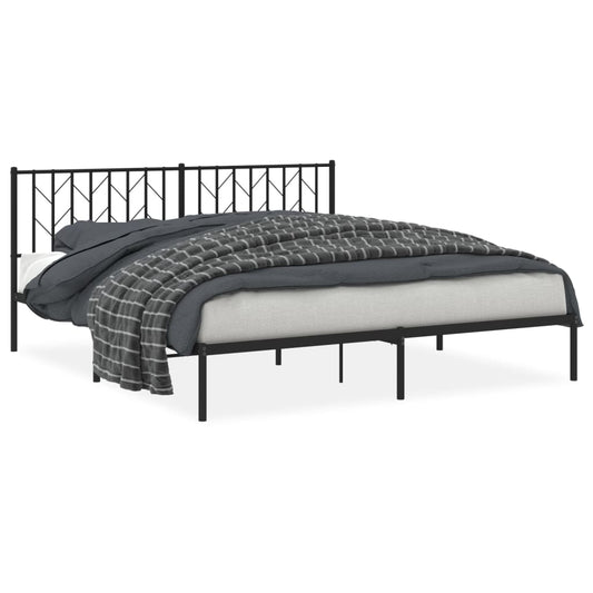 Metal Bed Frame without Mattress with Headboard Black 180x200cm