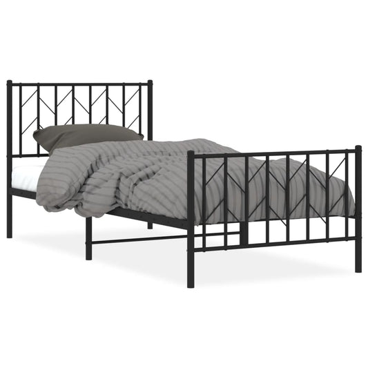 Metal Bed Frame without Mattress with Footboard Black 90x200cm