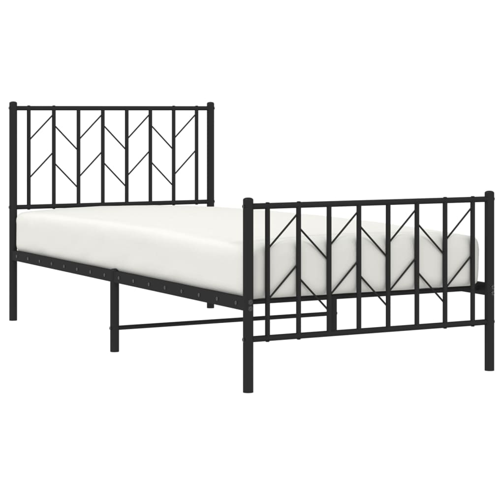 Metal Bed Frame without Mattress with Footboard Black 90x200cm