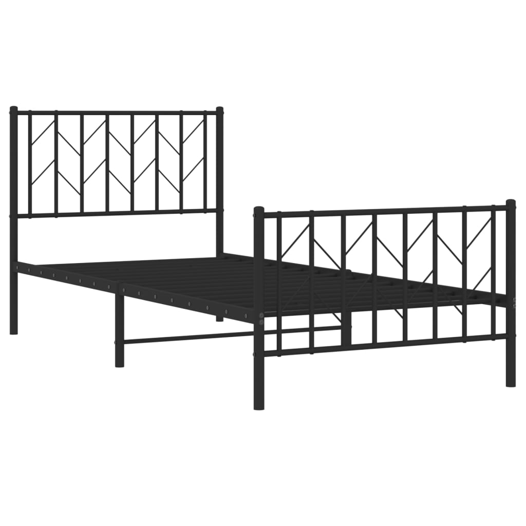 Metal Bed Frame without Mattress with Footboard Black 90x200cm