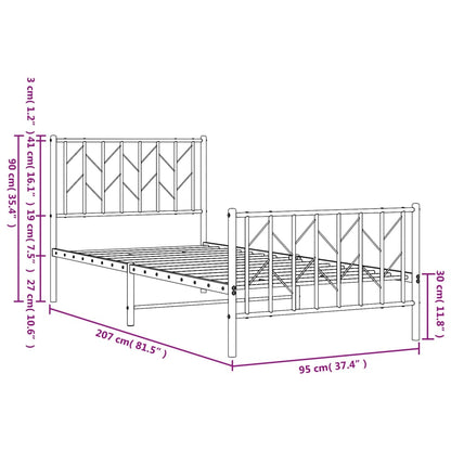 Metal Bed Frame without Mattress with Footboard Black 90x200cm