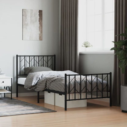 Metal Bed Frame without Mattress with Footboard Black 90x200cm
