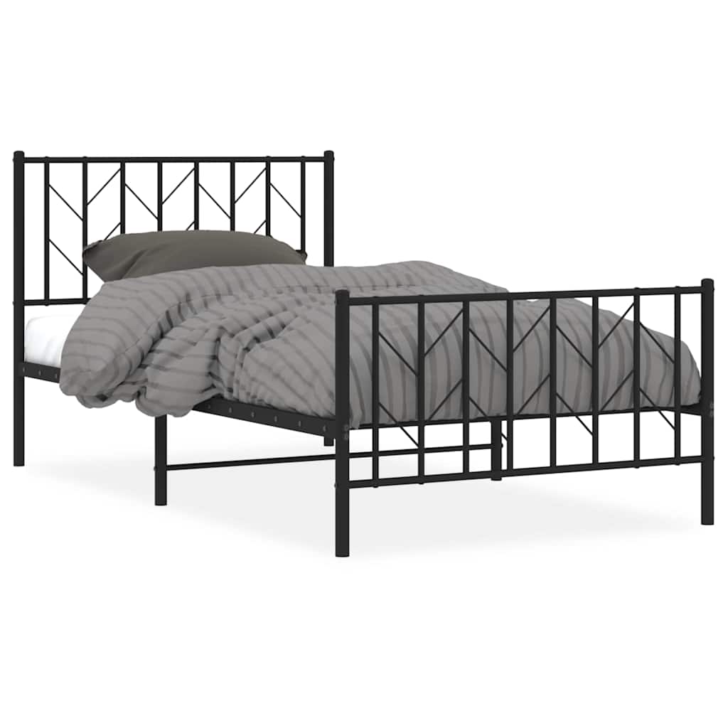 Metal Bed Frame without Mattress with Footboard Black 100x200cm