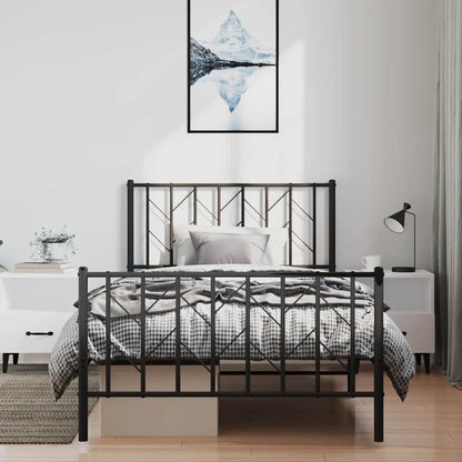 Metal Bed Frame without Mattress with Footboard Black 100x200cm