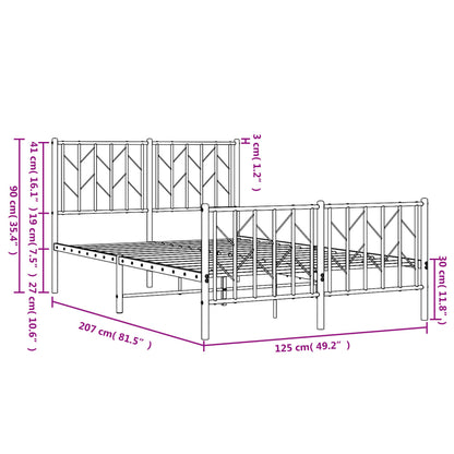 Metal Bed Frame without Mattress with Footboard Black 120x200cm