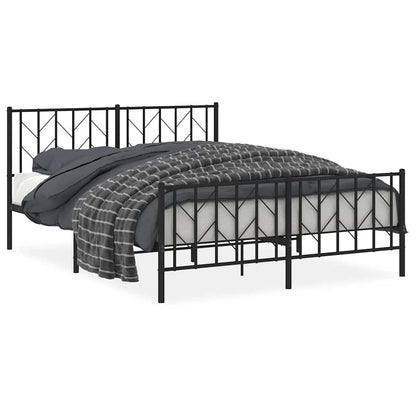 Metal Bed Frame without Mattress with Footboard Black 150x200cm