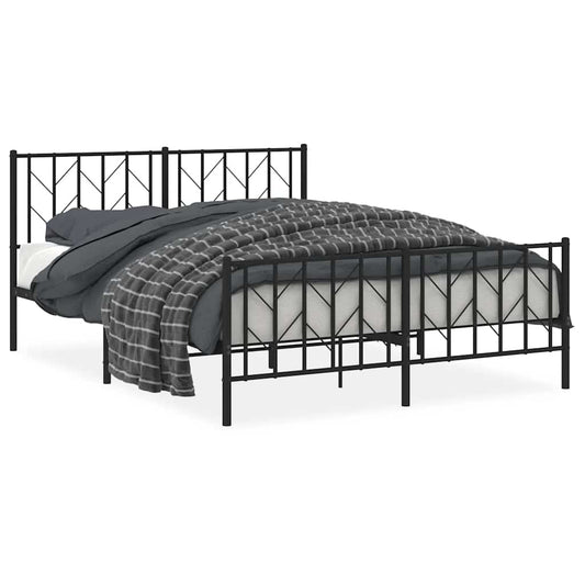 Metal Bed Frame without Mattress with Footboard Black 150x200cm
