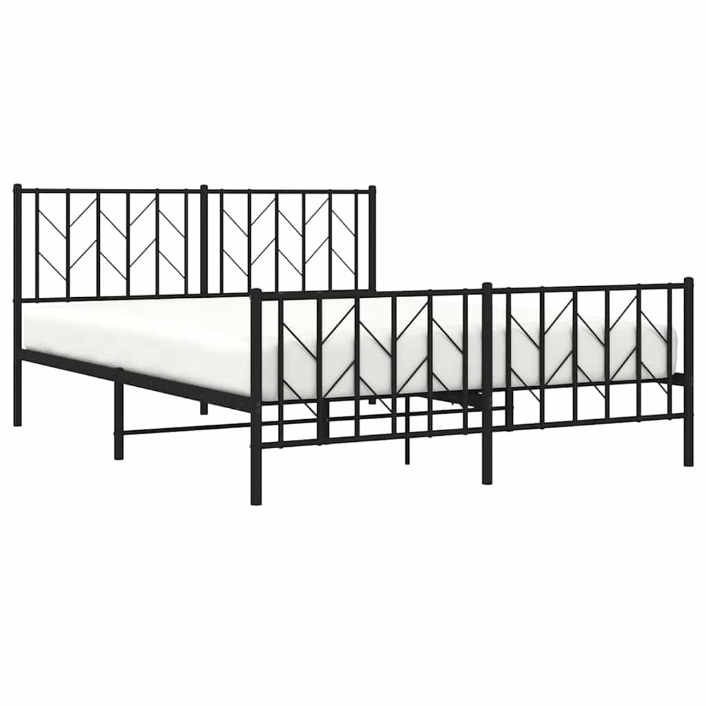 Metal Bed Frame without Mattress with Footboard Black 150x200cm