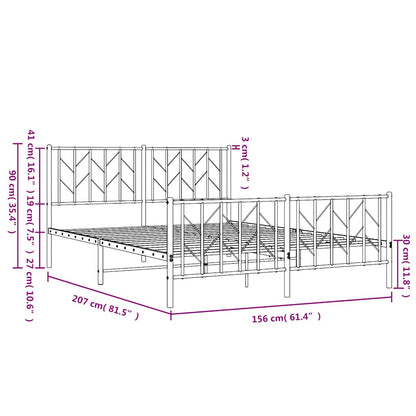 Metal Bed Frame without Mattress with Footboard Black 150x200cm