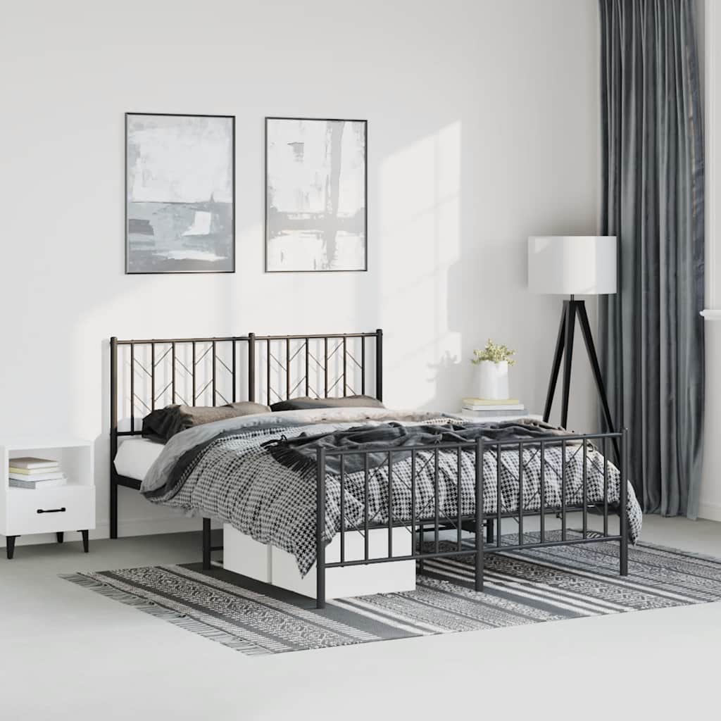 Metal Bed Frame without Mattress with Footboard Black 150x200cm