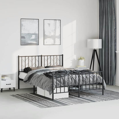 Metal Bed Frame without Mattress with Footboard Black 150x200cm