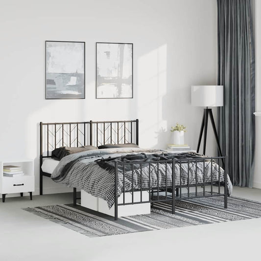 Metal Bed Frame without Mattress with Footboard Black 150x200cm
