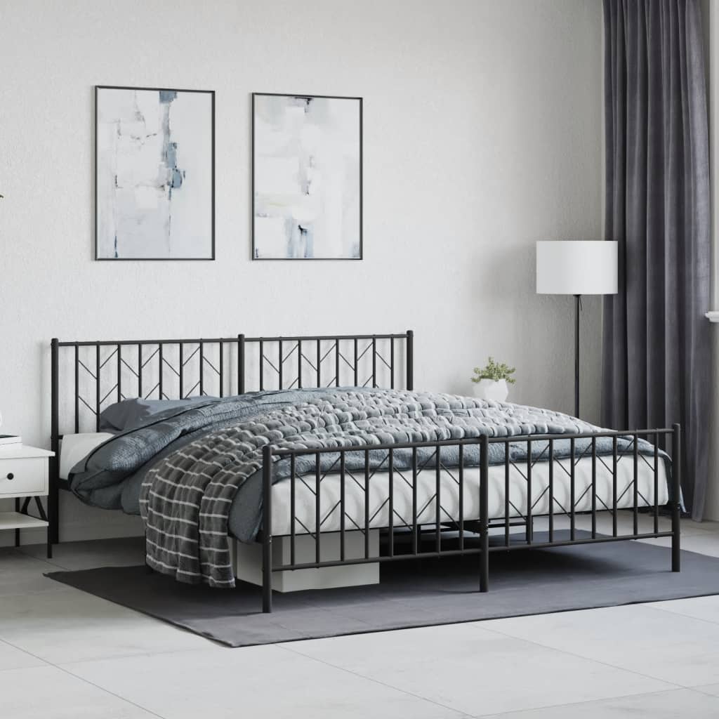 Metal Bed Frame without Mattress with Footboard Black 183x213cm