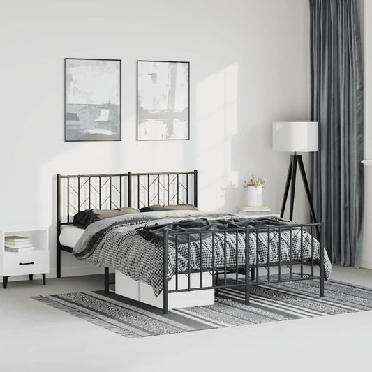 Metal Bed Frame without Mattress with Footboard Black 193x203cm
