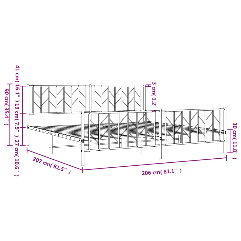 Metal Bed Frame without Mattress with Footboard Black 200x200cm