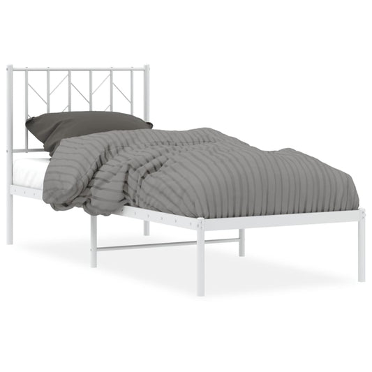 Metal Bed Frame without Mattress with Headboard White 75x190cm