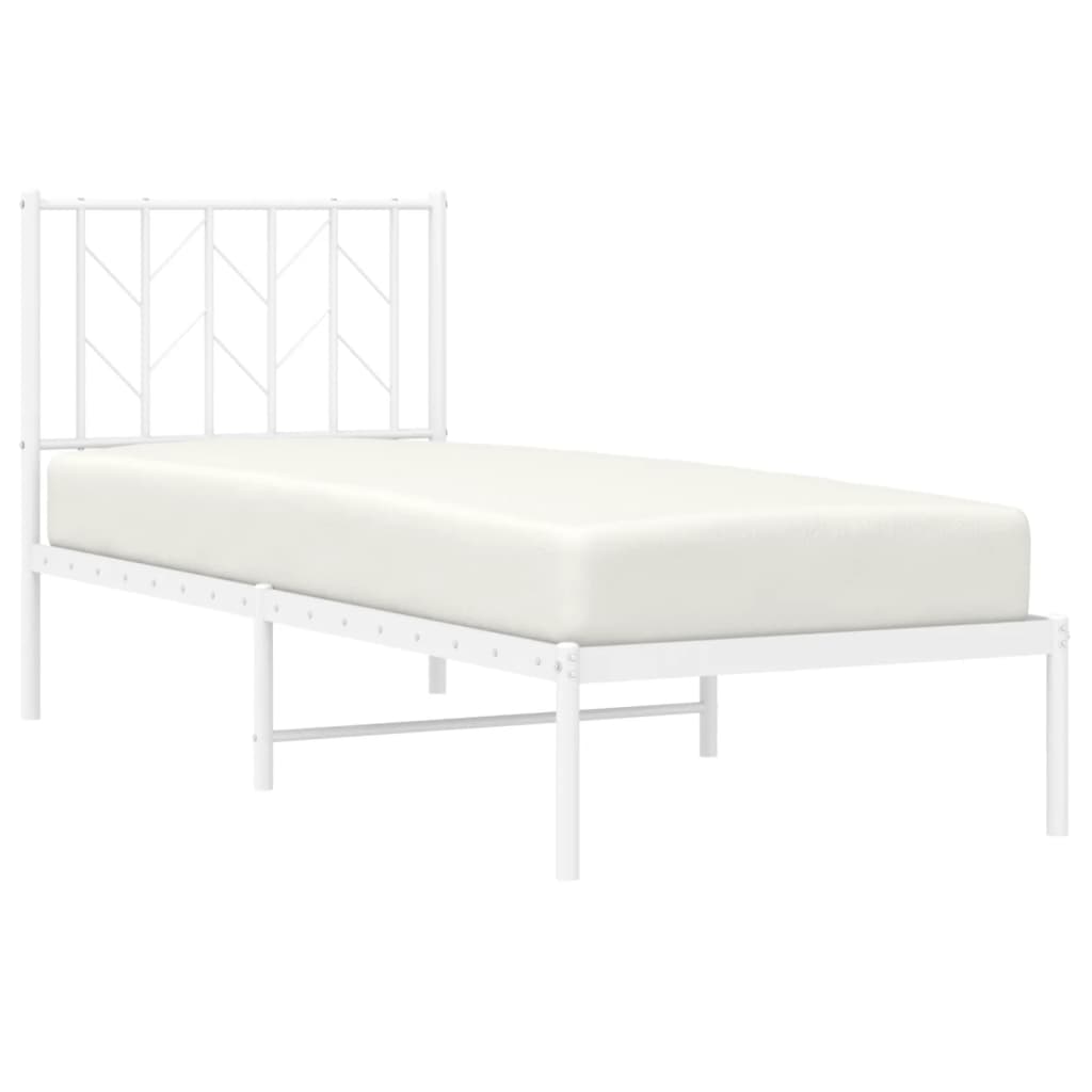 Metal Bed Frame without Mattress with Headboard White 75x190cm